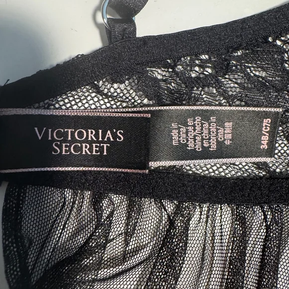 Victoria's Secret Black 34B Romantic Nightie Sheer Chemise Babydoll Lingerie - Picture 10 of 11